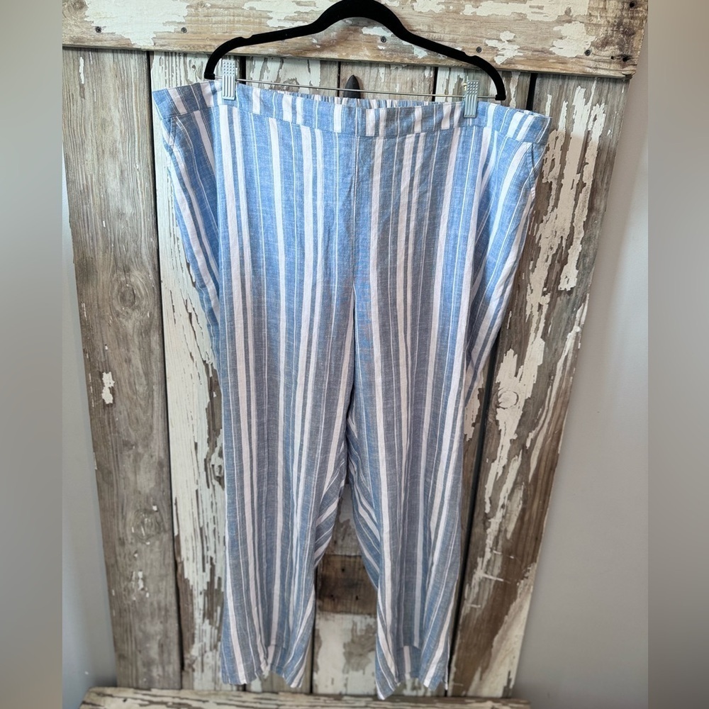 Catherine’s Blue & White Striped Lynen Blend Pants Size 3XWP NWT - Picture 3 of 7